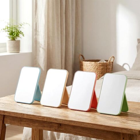 12 Pcs Desktop Makeup Mirror, 8" Vanity Table Mirror with Stand, 90°Adjustable Portable Folding Travel Mirror for Spa Party, Girl, Women, Beauty, 4 Color in Kuwait