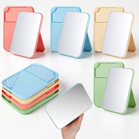 12 Pcs Desktop Makeup Mirror, 8" Vanity Table Mirror with Stand, 90°Adjustable Portable Folding Travel Mirror for Spa Party, Girl, Women, Beauty, 4 Color in Kuwait