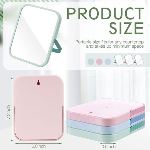 Novabright 6 Pcs Desktop Vanity Mirror, 7.2 Inch Portable Folding Makeup Mirrors with U-Shaped Bracket, Adjustable Angle, Compact Table Travel Mirror, Pink, Green, Blue in Kuwait