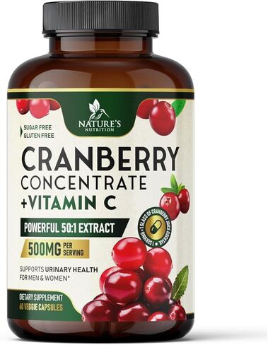 Cranberry Extract Pills + Vitamin C (25,000mg Formula) - Natural Urinary Tract Health Support with Cranberry Supplement for Women & Men - Nature's, Non-GMO, Gluten Free - 60 Capsules in Kuwait