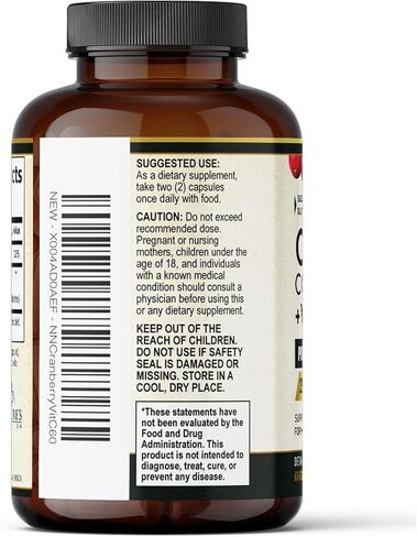 Cranberry Extract Pills + Vitamin C (25,000mg Formula) - Natural Urinary Tract Health Support with Cranberry Supplement for Women & Men - Nature's, Non-GMO, Gluten Free - 60 Capsules in Kuwait