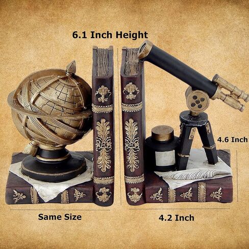 Bellaa 26355 Decorative Bookends Astronomy Vintage Retro Tellurion Galileo Sky Telescope Celestial Globe Armillary Sphere Antique Space Time Book Ends Home Decor 6 inch in Kuwait