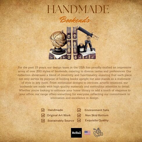 Bellaa 26355 Decorative Bookends Astronomy Vintage Retro Tellurion Galileo Sky Telescope Celestial Globe Armillary Sphere Antique Space Time Book Ends Home Decor 6 inch in Kuwait