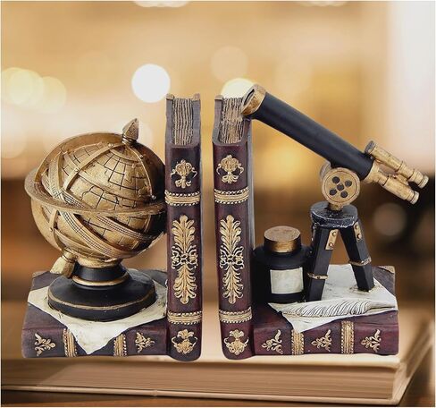Bellaa 26355 Decorative Bookends Astronomy Vintage Retro Tellurion Galileo Sky Telescope Celestial Globe Armillary Sphere Antique Space Time Book Ends Home Decor 6 inch in Kuwait