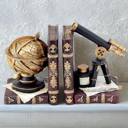 Bellaa 26355 Decorative Bookends Astronomy Vintage Retro Tellurion Galileo Sky Telescope Celestial Globe Armillary Sphere Antique Space Time Book Ends Home Decor 6 inch in Kuwait