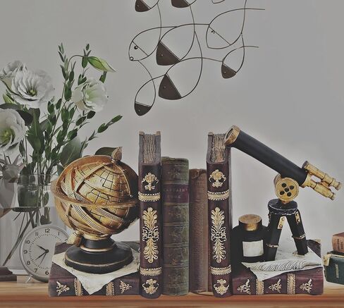 Bellaa 26355 Decorative Bookends Astronomy Vintage Retro Tellurion Galileo Sky Telescope Celestial Globe Armillary Sphere Antique Space Time Book Ends Home Decor 6 inch in Kuwait