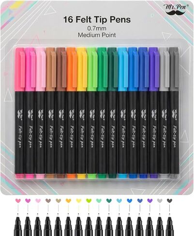 Mr. Pen- Felt Tip Pens ، 16pack ، أقلام طرف ملونة ، أقلام ، شعرت بالشعيرات الرفيعة ، وعلامات الطرف المحسوس ، وأقلام العلامة المحسوسة ، وقلم الطرف ، والأقلام المجلات ، وأقلام المخططين ، in Saudi Arabia