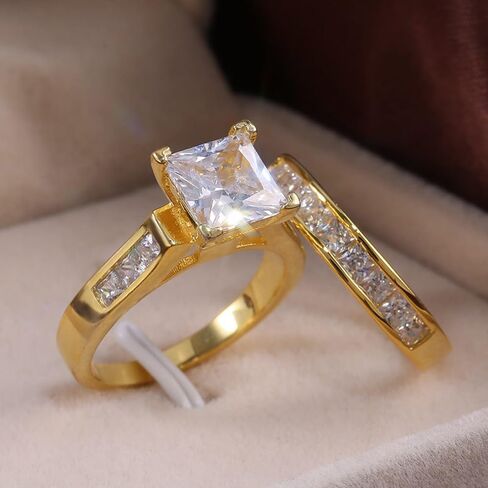 2pcs/set Gold Plated Cubic Zirconia Engagement Rings Wedding Bridal Band Promise Rings Evening Parties Anniversary Valentine's Day Gifts Eternity Bands for Women in Saudi Arabia