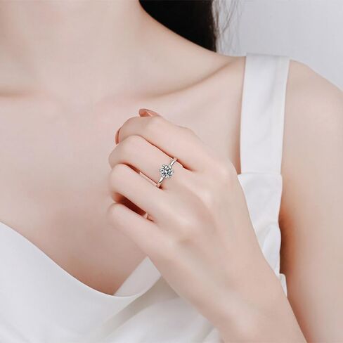 2 Carat Round Brilliant Cubic Zirconia CZ Sterling Silver 925 Wedding Engagement Ring Solitaire Wedding Promise Bands for Women Color VVS1 Clarity Classic Lab Created Diamond Eternal Ring 7# in Saudi Arabia