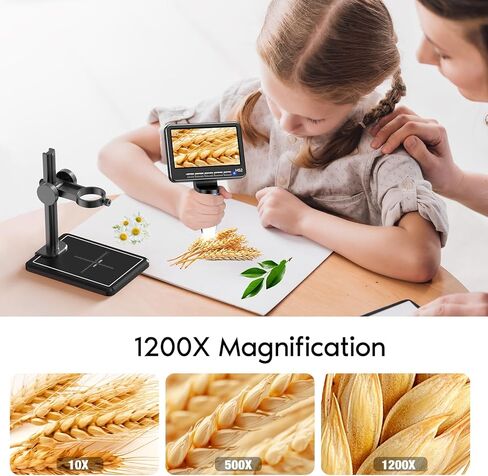 Coin Microscope 1200X with 32GB SD Card,Leipan 1080P Wireless LCD Digital Microscope with 8 LED Lights,PC View,Photo/Video Capture,Compatible with Windows iPhone Android iPad (MS2-5 inch) in Kuwait