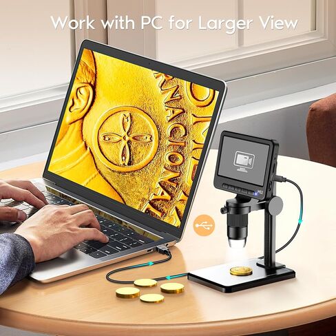 Coin Microscope 1200X with 32GB SD Card,Leipan 1080P Wireless LCD Digital Microscope with 8 LED Lights,PC View,Photo/Video Capture,Compatible with Windows iPhone Android iPad (MS2-5 inch) in Kuwait