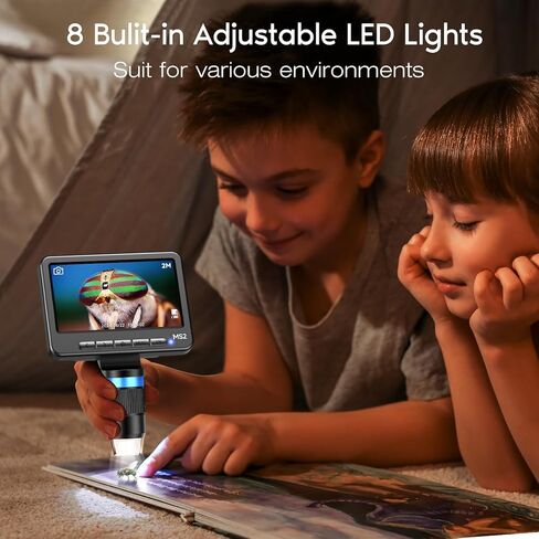 Coin Microscope 1200X with 32GB SD Card,Leipan 1080P Wireless LCD Digital Microscope with 8 LED Lights,PC View,Photo/Video Capture,Compatible with Windows iPhone Android iPad (MS2-5 inch) in Kuwait