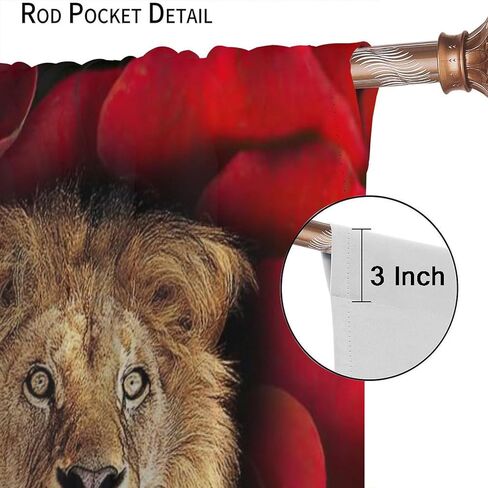 Lion Curtains Africa Wildlife Window Curtain Panels for Teens Adult Bedroom Red Rose Flower Pattern Window Drapes Wildlife Themed Printed Curtains 2 Panel Sets W42 * L45 Inch Decor Style-1 in Kuwait