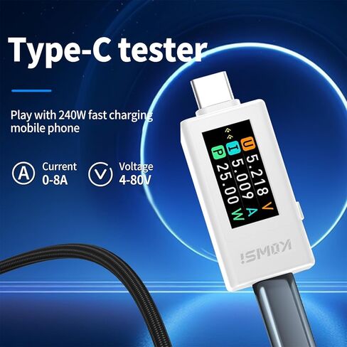 جهاز قياس الجهد والتيار الكهربائي USB C، مقياس الفولتميتر، سعة بنك الطاقة، كاشف شاحن كابل USB مع دليل (KWS-1902L أبيض) in Saudi Arabia