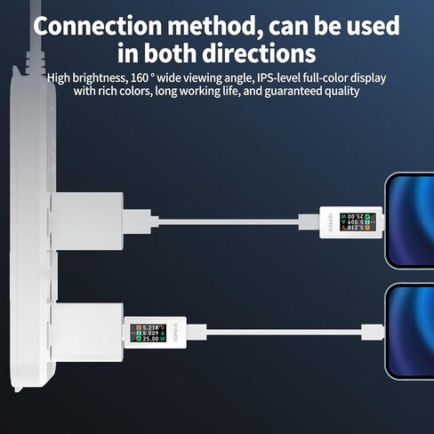 جهاز قياس الجهد والتيار الكهربائي USB C، مقياس الفولتميتر، سعة بنك الطاقة، كاشف شاحن كابل USB مع دليل (KWS-1902L أبيض) in Saudi Arabia