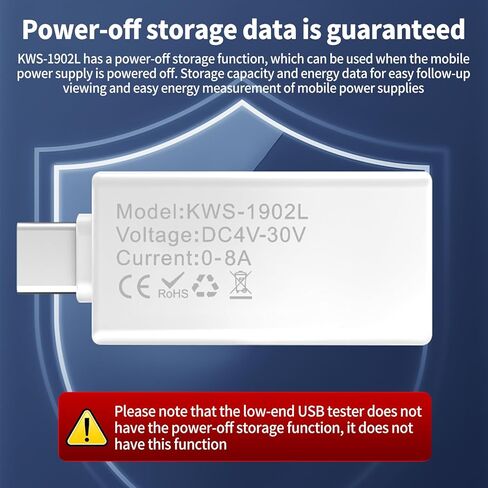 جهاز قياس الجهد والتيار الكهربائي USB C، مقياس الفولتميتر، سعة بنك الطاقة، كاشف شاحن كابل USB مع دليل (KWS-1902L أبيض) in Saudi Arabia