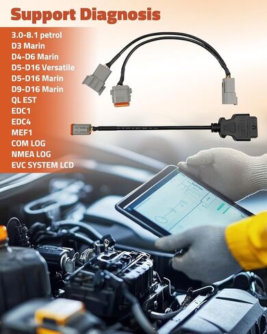 OBD2 Marine Engine Diagnostic Adapter Cable Fits for Volvo Vocom Vodia Scanner Tool Adapter, 6+8 Pins, Replacement 21EN-32360 21EN-32380 in Kuwait