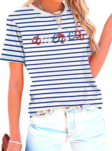 American Flag Shirt for Women Sequin USA Stripes T-Shirt 4th of July Patriotic Tee Tops in Saudi Arabia