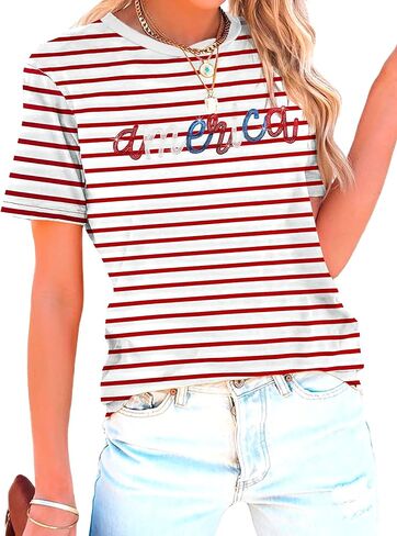 American Flag Shirt for Women Sequin USA Stripes T-Shirt 4th of July Patriotic Tee Tops in Kuwait