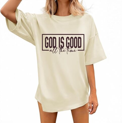 Women' s Christian Graphic Tee God is Good Bible Verse Shirt Inspirational Religious Oversized Top in Saudi Arabia
