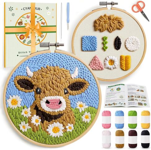 Cyanfour 6 Stage Embroidery Kit للبالغين المبتدئين ، يسهل تعلم 38 غرزة مختلفة من التعليمات والفيديو ، مجموعات الإبرة للبالغين مع أنماط التطريز المختومة. in Saudi Arabia