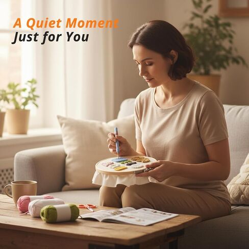 Cyanfour 6 Stage Embroidery Kit للبالغين المبتدئين ، يسهل تعلم 38 غرزة مختلفة من التعليمات والفيديو ، مجموعات الإبرة للبالغين مع أنماط التطريز المختومة. in Saudi Arabia