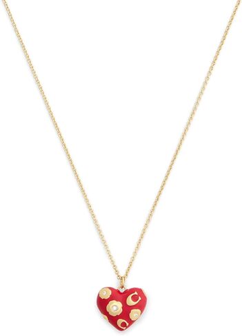 COACH Jewelry Women's Signature C Floral Chubby Heart Pendant Necklace in Saudi Arabia