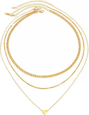 قلادة ذهبية متعددة الطبقات للنساء مطلية بالذهب عيار 18 قيراط من الفولاذ المقاوم للصدأ قلادات مجموعة مجوهرات عصرية على شكل قلب الحب in Kuwait