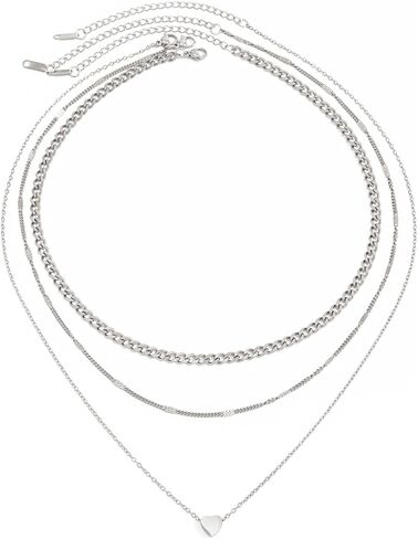 Layered Gold Necklace for Women 18K Gold Plated Stainless Steel Choker Necklaces Stack Trendy Love Heart Necklace Jewelry Set in Saudi Arabia