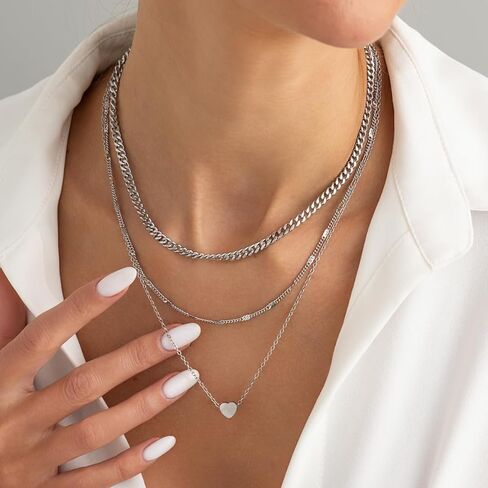 Layered Gold Necklace for Women 18K Gold Plated Stainless Steel Choker Necklaces Stack Trendy Love Heart Necklace Jewelry Set in Saudi Arabia