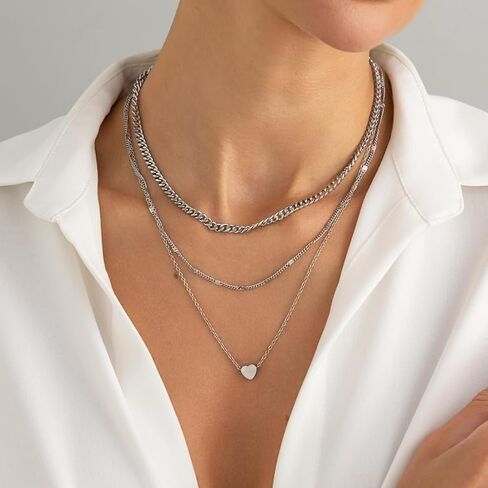 Layered Gold Necklace for Women 18K Gold Plated Stainless Steel Choker Necklaces Stack Trendy Love Heart Necklace Jewelry Set in Saudi Arabia