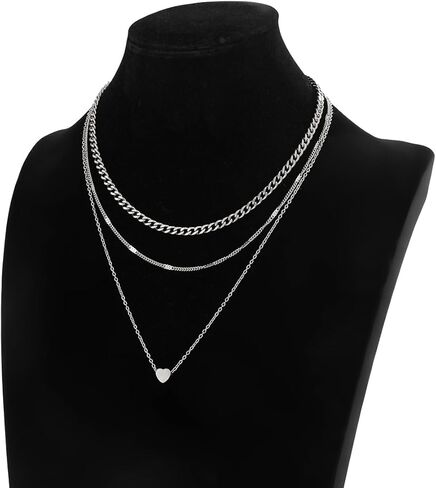 Layered Gold Necklace for Women 18K Gold Plated Stainless Steel Choker Necklaces Stack Trendy Love Heart Necklace Jewelry Set in Saudi Arabia
