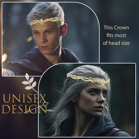 WHAVEL Fairy Crown Elf Circlet Headpiece Renaissance Crystal Headwear Medieval Accessories for Women Men Halloween Cosplay in Kuwait