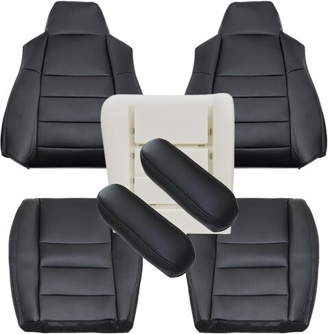NLQR Driver & Passenger Bottom & Top Lean Back Replacement Leather Seat Covers & Driver Side Foam Cushion & Armrest Cover Compatible with Ford F250 F350 F450 F550 2002 2003 2004 2005 2006 2007 Black in Saudi Arabia