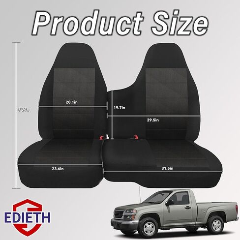 Custom Fit Knitted Fabric Front Split Bench Seat Cover for Chevy Colorado/GMC Canyon Pickup 2004-2012, No Armrest, Airmesh Breathable Design with Soft Foam Lining - Black in Saudi Arabia