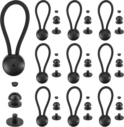 10pcs Black Bungee Shock Cord Clip with Knobs, Pull Tie Down Tarp Canvas Knobs, Heavy Duty Elastic Cord Fastener Clips for Camping Tents Cargo Pool Tarps Canopy Boat Marine Truck RV Trailer Accessory in Kuwait