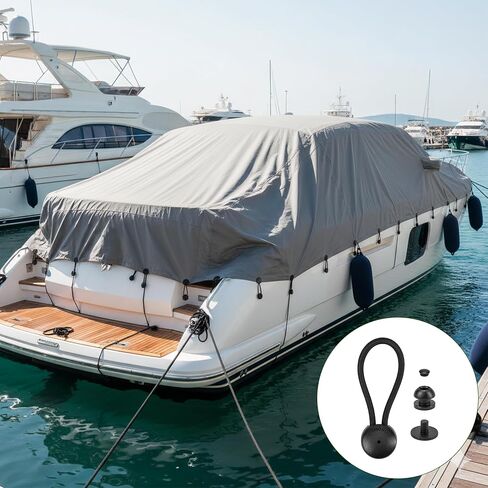 10pcs Black Bungee Shock Cord Clip with Knobs, Pull Tie Down Tarp Canvas Knobs, Heavy Duty Elastic Cord Fastener Clips for Camping Tents Cargo Pool Tarps Canopy Boat Marine Truck RV Trailer Accessory in Kuwait