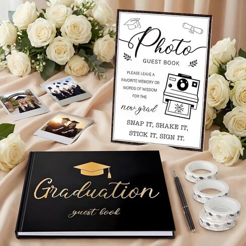 2025 Graduation Guest Book Set with Graduation Photo Guest Book Sign with Stand Graduation Guest Book Graduation Washi Tape Signature Pen for Graduation Party Supplies Favors Gifts in Kuwait