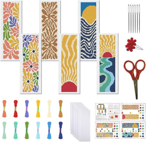 FREEBLOSS 6 Set Bohemian Pattern Cross Stitch Bookmark Kit Stamped Cross Stitch Kits for Beginners DIY Embroidery Bookmarks DIY Bookmark Kit Embroidery Kit for Adults Gift 6 * 20CM in Saudi Arabia