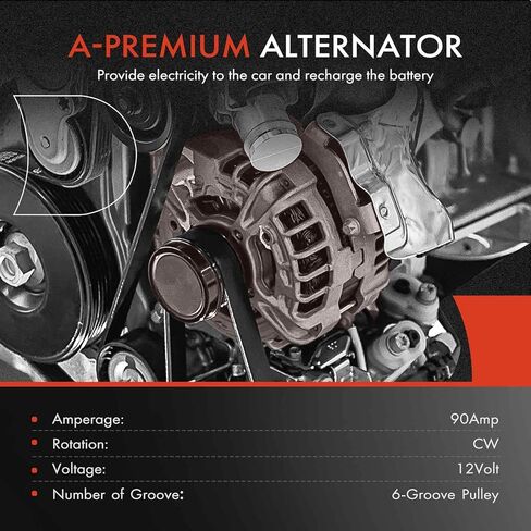 A-Premium Alternator Compatible with BMW X5 2001-2006 L6 3.0L, Z3 2001-2002 L6 2.5L3.0L, 90Amp 12V Clockwise 6-Groove Pulley, Replace# 12317501592, SG9B029, 12317501687 in Saudi Arabia