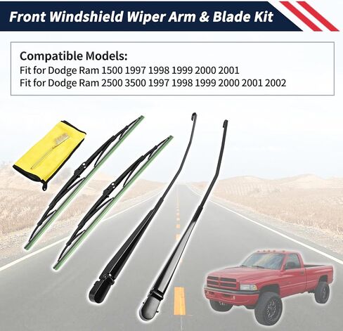 1 Pair Front Windshield Wiper Arm & 20" Blade Kit 55154582AC Compatible With Dodge Ram 1500 1997-2001 / Ram 2500 3500 1997-2002, Replace 55154582AB in Kuwait