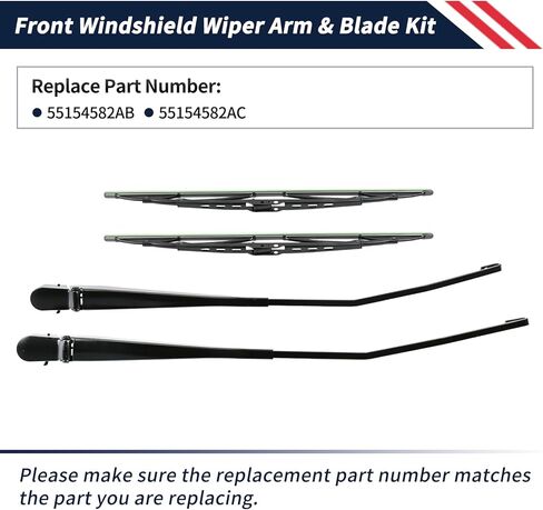 1 Pair Front Windshield Wiper Arm & 20" Blade Kit 55154582AC Compatible With Dodge Ram 1500 1997-2001 / Ram 2500 3500 1997-2002, Replace 55154582AB in Kuwait
