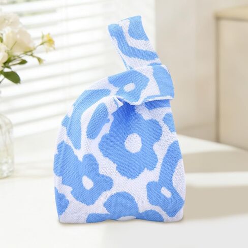 Cute Wristlet Tote Bags Fashion Floral Knot Handle Bag for Women Females Crocheted Pouch Handbag for Shooping Travel Bag in Saudi Arabia