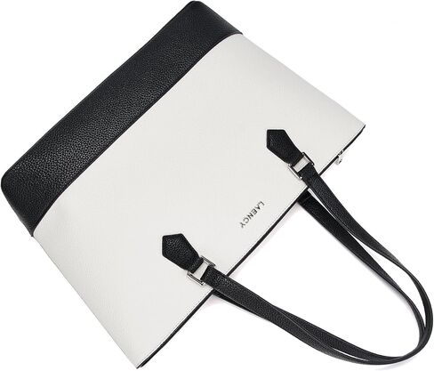 حقيبة يد نسائية - حقيبة يد من الجلد الصناعي ذات سعة كبيرة، تصميم أنيق باللونين الأبيض والأسود، إغلاق بسحاب، مثالية للعمل والاستخدام اليومي، تتضمن حقيبة يد قابلة للفصل in Kuwait