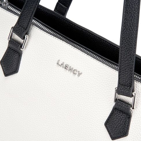 حقيبة يد نسائية - حقيبة يد من الجلد الصناعي ذات سعة كبيرة، تصميم أنيق باللونين الأبيض والأسود، إغلاق بسحاب، مثالية للعمل والاستخدام اليومي، تتضمن حقيبة يد قابلة للفصل in Kuwait