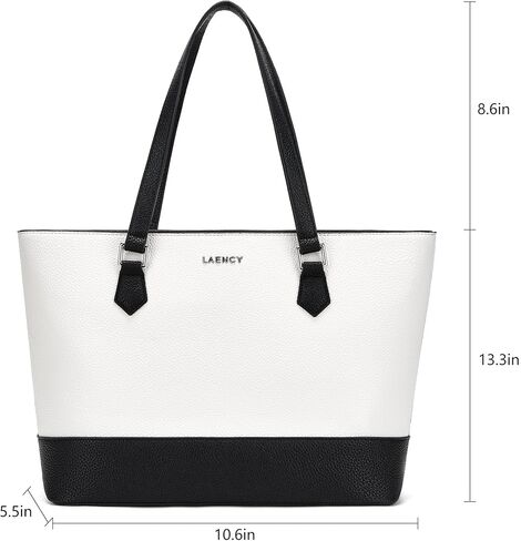 حقيبة يد نسائية - حقيبة يد من الجلد الصناعي ذات سعة كبيرة، تصميم أنيق باللونين الأبيض والأسود، إغلاق بسحاب، مثالية للعمل والاستخدام اليومي، تتضمن حقيبة يد قابلة للفصل in Kuwait