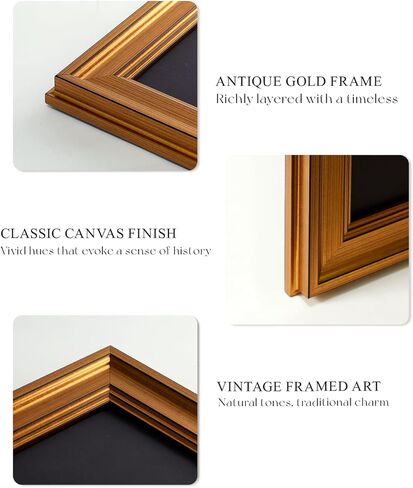 VIYYIEA لوحة فنية مطبوعة على القماش بإطار ذهبي، 30.48 سم × 40.64 سم، لوحة حصان عتيقة، كوخ مزرعة ريفي، ديكور جدار الفروسية للحمام وغرفة النوم، مكتبة رف الكتب، نغمات ترابية in Kuwait