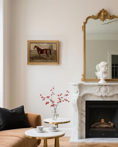 VIYYIEA لوحة فنية مطبوعة على القماش بإطار ذهبي، 30.48 سم × 40.64 سم، لوحة حصان عتيقة، كوخ مزرعة ريفي، ديكور جدار الفروسية للحمام وغرفة النوم، مكتبة رف الكتب، نغمات ترابية in Kuwait