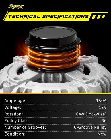 Oktiger Upgraded Alternator for Chevy Camaro lt 2016 2017 2018 2019 2020 2021 2022 2023 3.6L, ls 2017 2018, V6 12V 150A Clockwise 6-Groove Clutch Pulley, Replacement Alternator, OE 13591604 44015N in Kuwait