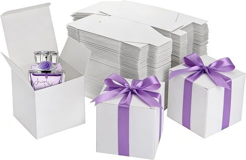 Jucoan 100 Pack White Paper Gift Boxes with Lids, 4 x 4 x 4 Inch Gift Wrapping Box Party Favor Box Goodies Treat Boxes Candy Box for Thanksgiving Day Christmas Wedding, Bridesmaids Proposal, Birthday, Baby Shower in Kuwait